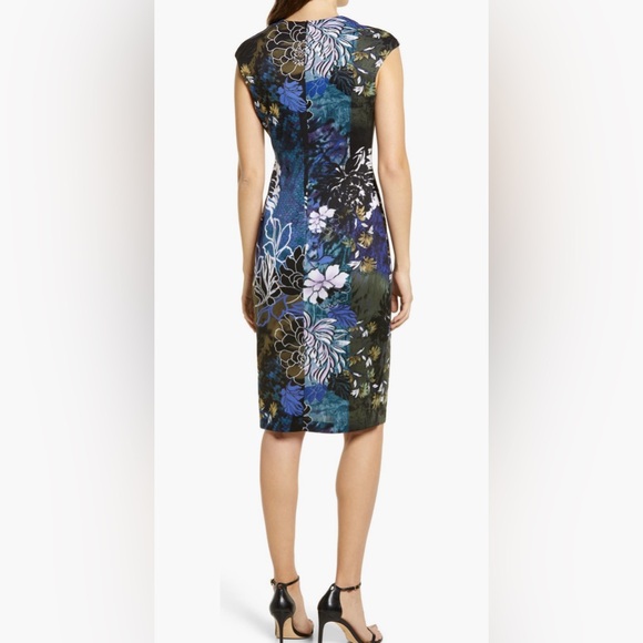 Connected Apparel Periwinkle Floral Comfy Sheath Work Dress - Picture 8 of 11